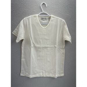 Orvis Womens Shirt Size Small Cream Short Sleeve V-Neck Cotton